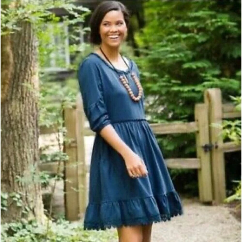 Matilda Jane Hold the Key Blue dress 3/4 length‎ sleeves Women's size Medium Exc